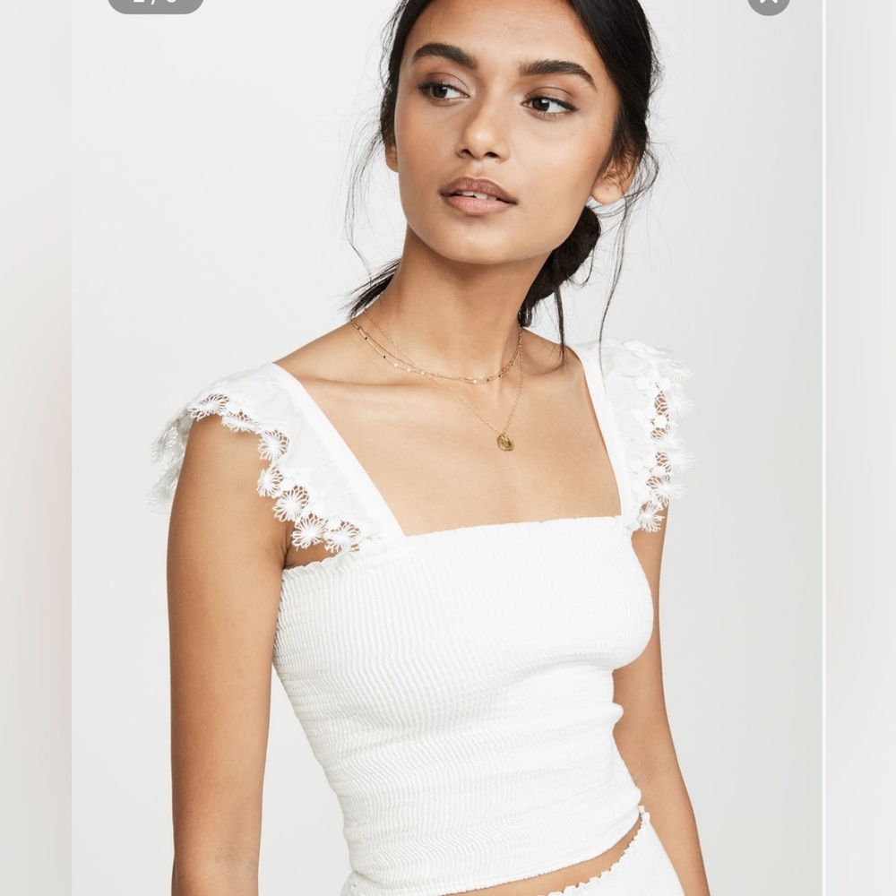 White Ruffled Cap Sleeve Tank Top